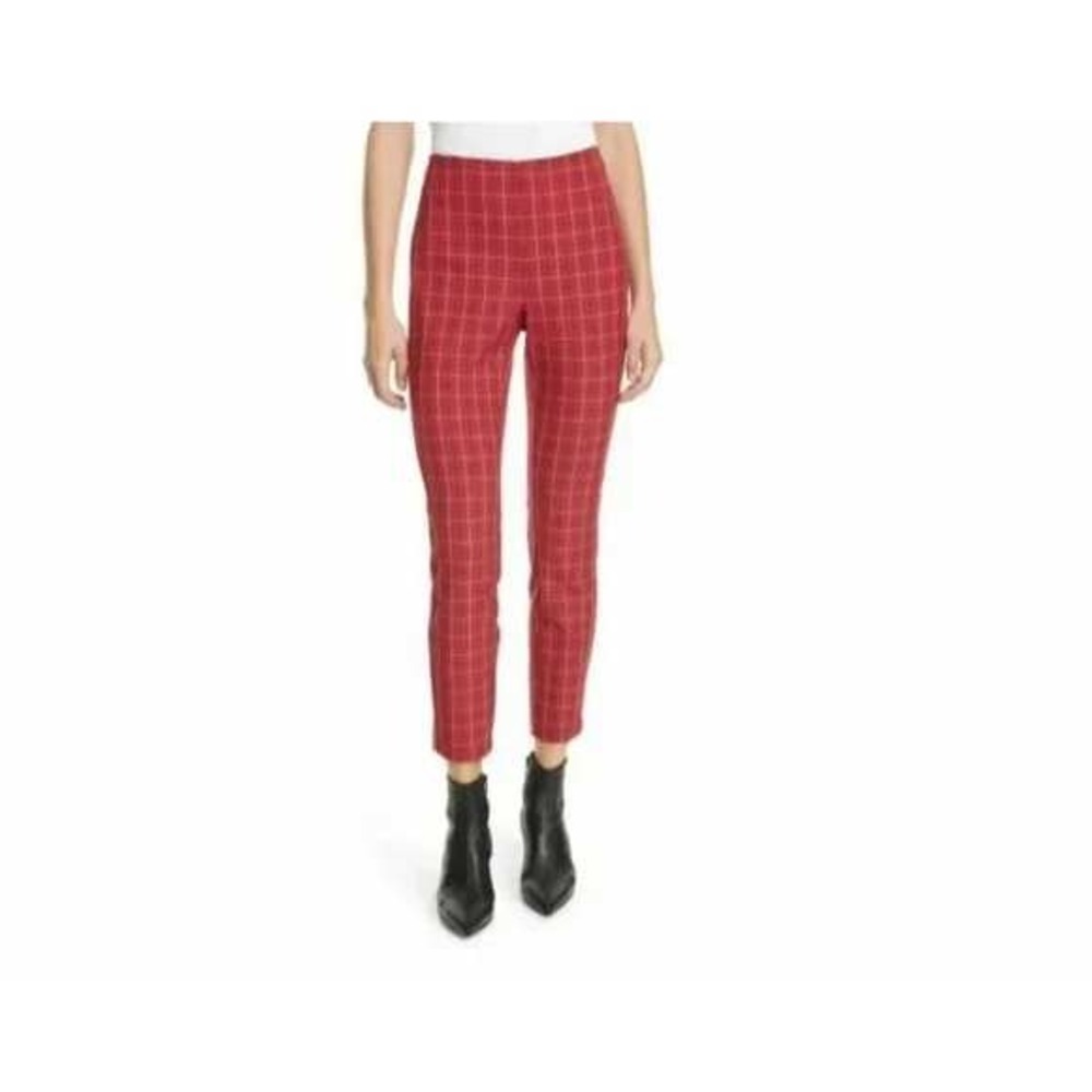 Rag & Bone Simone High Rise Pants Women 6 Red Multi Plaid Slim‎ Fit Chic NWT